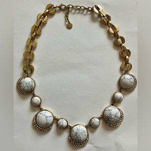 Talbots Gold Link w/ Marble and White Rhinestone Necklace
